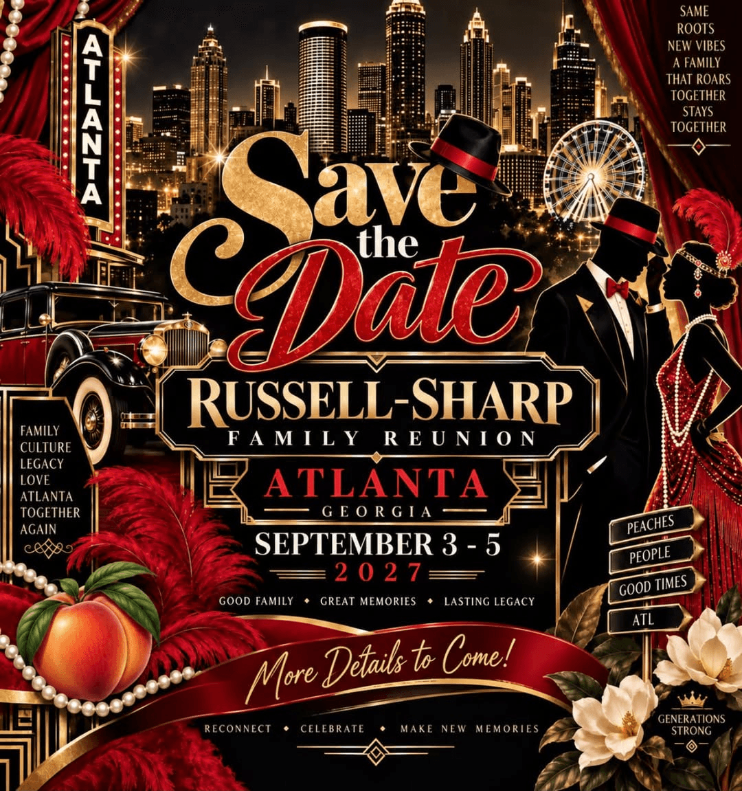 Save the Date — Russell–Sharp Family Reunion, Atlanta, Georgia, September 3–5, 2027